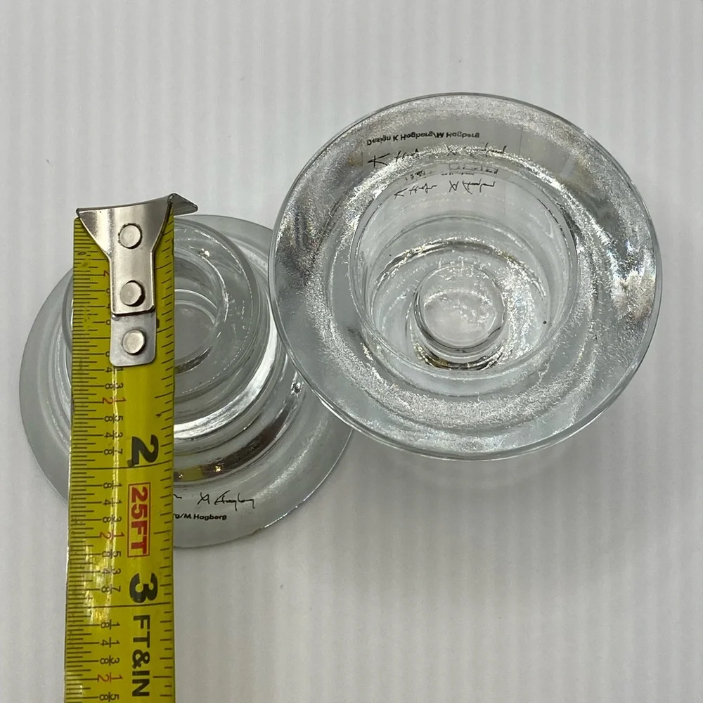 IKEA K & M Hagberg Clear Glass Candlestick Holders (2) Signed